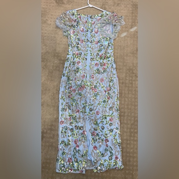 MAC DUGGAL 5722 NWT Blue Floral Embellished Flutter Cap Sleeve Dress - Picture 6 of 7